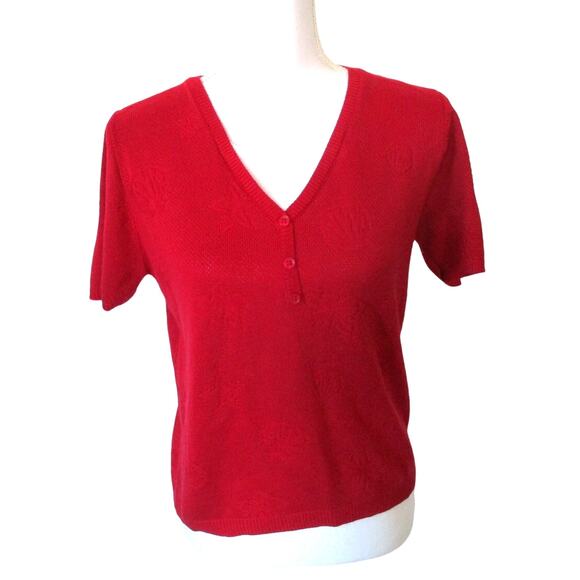 Alfred Dunner Petite Women's Red Short Sleeve Lightweight Sweater Size PS - Picture 1 of 10